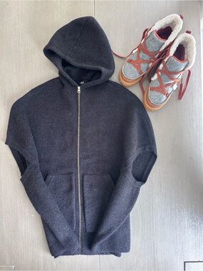 Black Hooded Zip-Front Cape Jacket